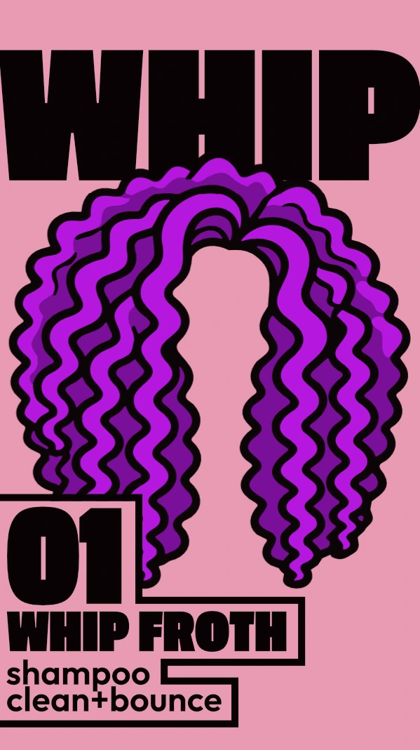 flat label artwork for whip froth shampoo